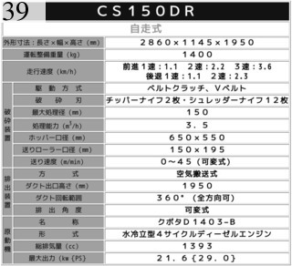 中古建設機械 中古 大橋 OHASHI 自走式シュレッダ チッパー CS150DR